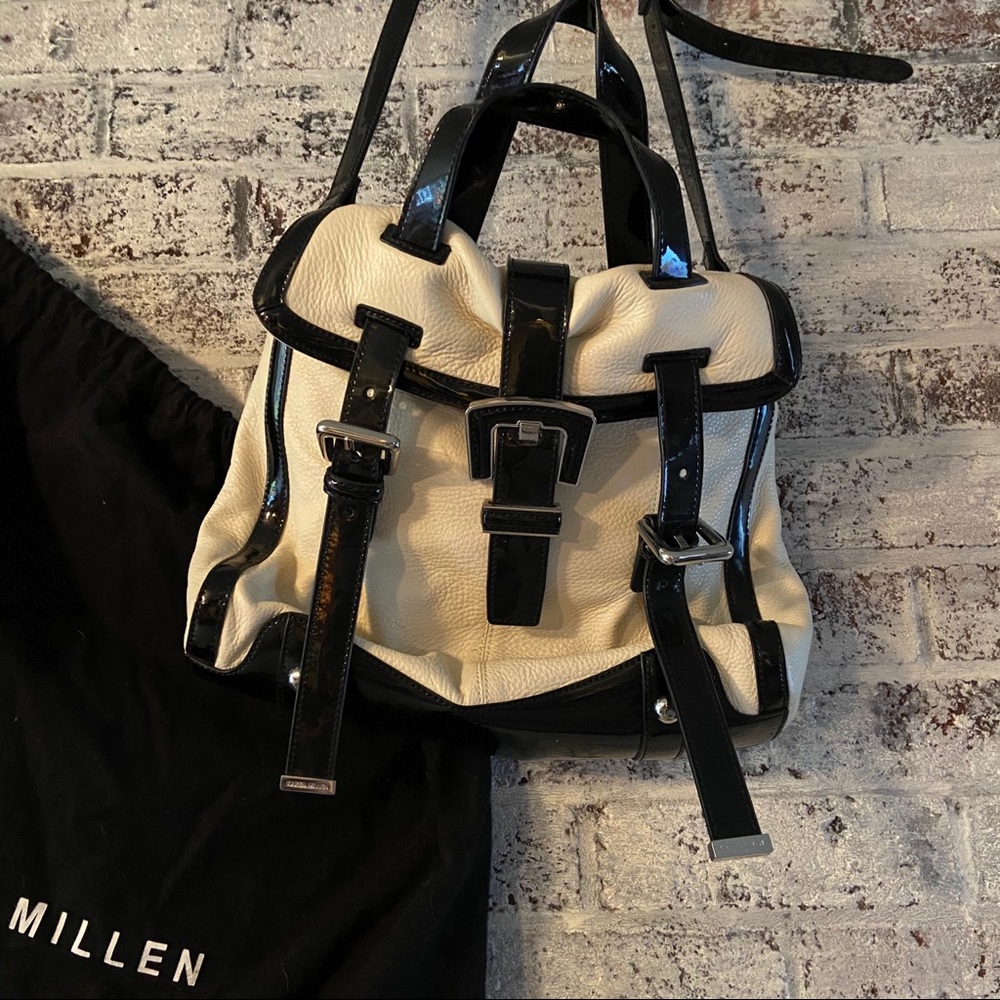 Cream/black leather Karen Millen handbag/purse